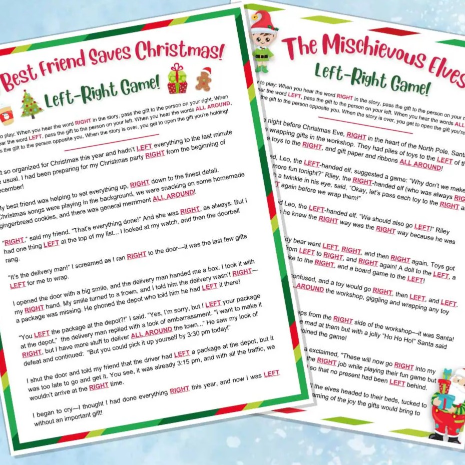 left right christmas game