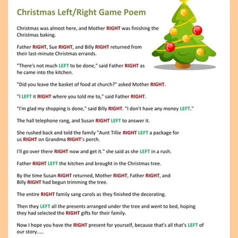 right left christmas story game