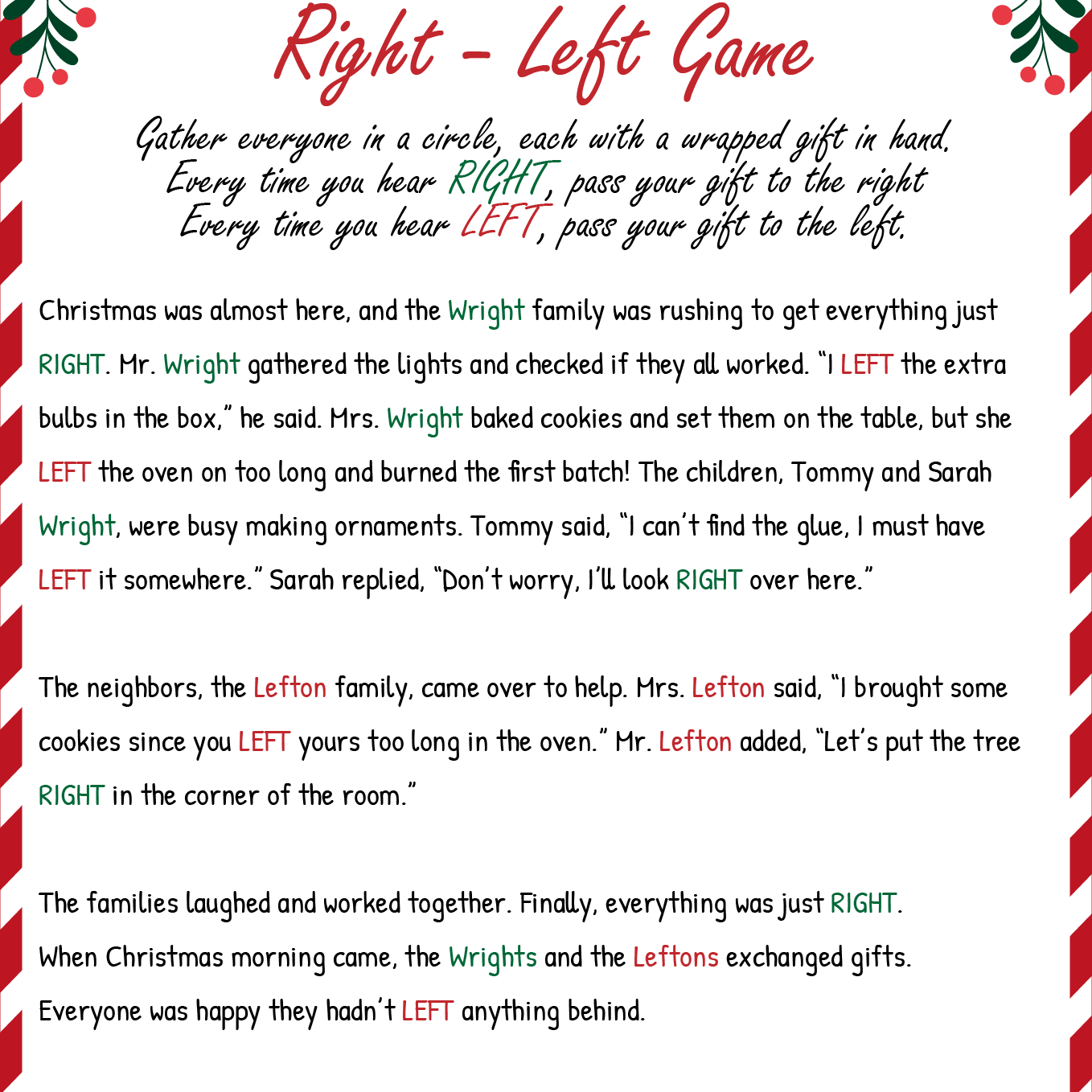 right left christmas game