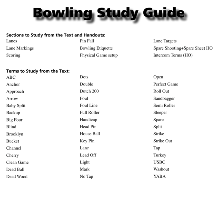 bowling terms list