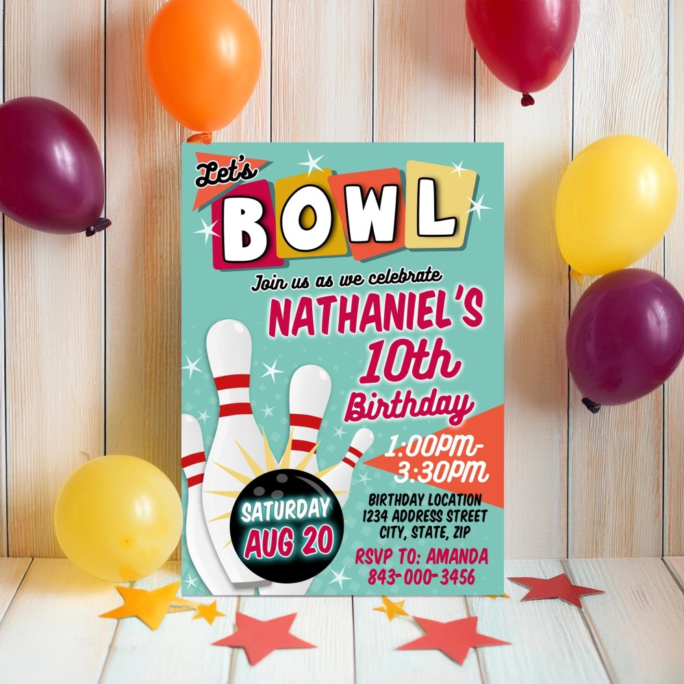 bowling birthday party invitations