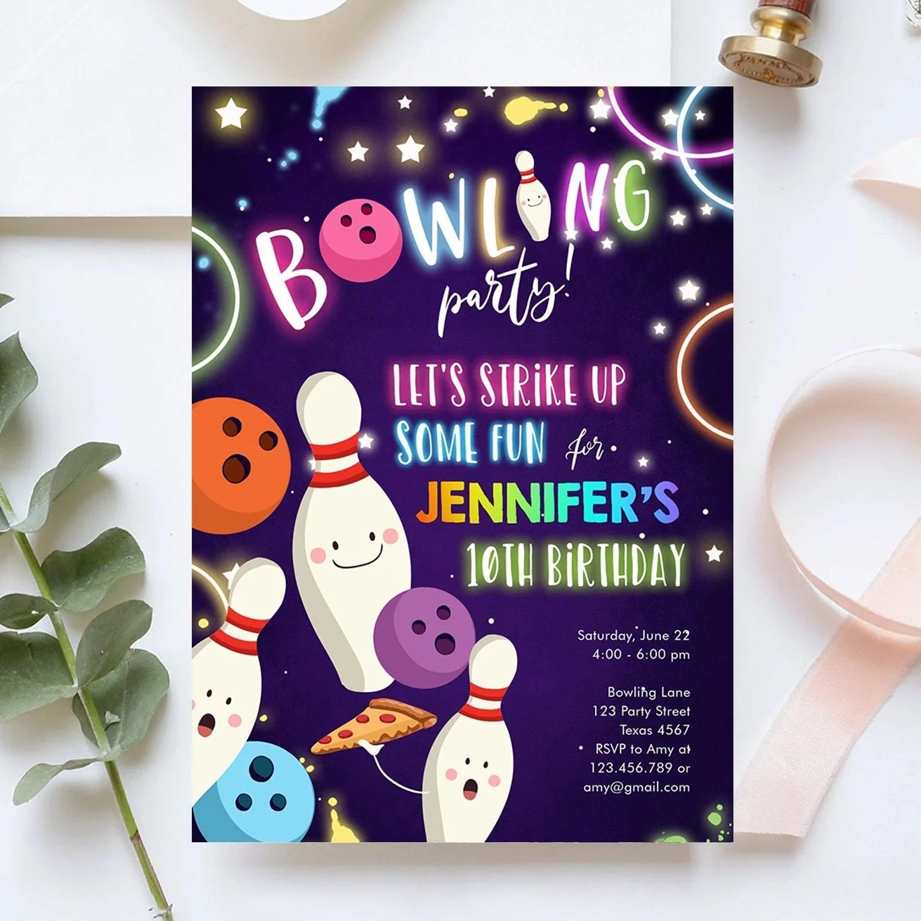 bowling birthday party invitations
