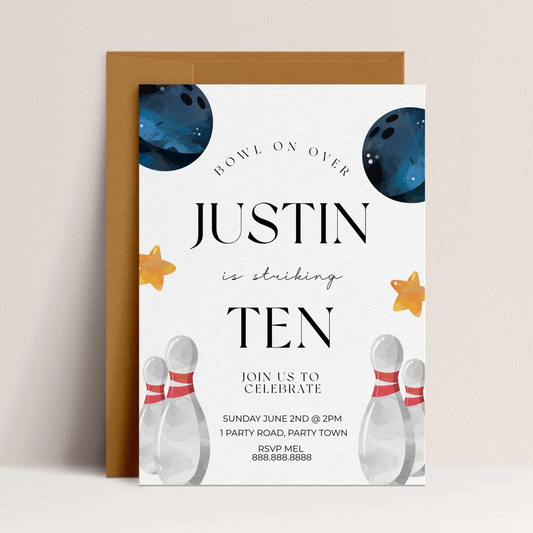 bowling birthday party invitations